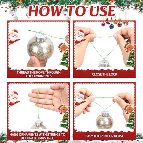 Palonu 240 Pcs Christmas Ornament Hooks, Ornament Hangers with Snap Ornament String for Christmas Tree Holiday Party Hanging Ribbon Decorations Ropes Easy and Fast Locking (Green) - Image 4