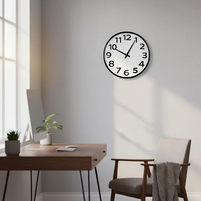 16 Inch Large Wall Clock Battery Operated Silent with Big Numbers Easy to Read, Analog Quartz Modern Clock for Living Room, Office, School or Seniors