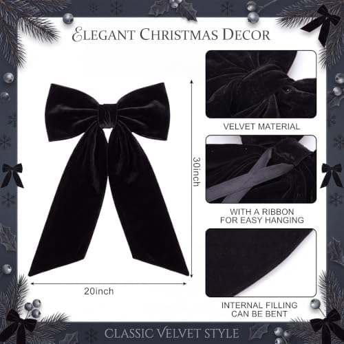HunnmingRe 20 x 30 Inches Black Large Velvet Bow Decor Giant Bow Party Decorations for Wall Backdrop Wedding Bridal Shower Birthday Party Room Home Wreath & Door Hanging Decorations - Image 2
