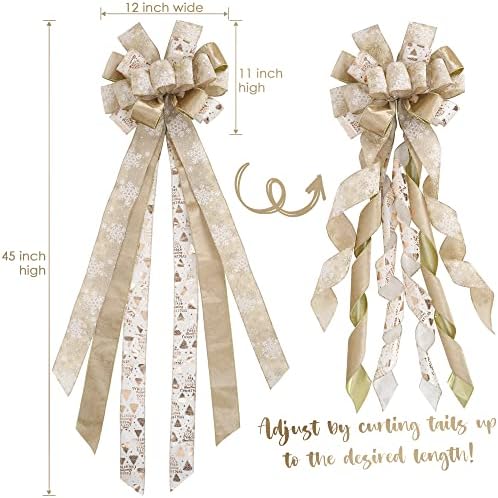 MEEDEE Champagne Christmas Tree Topper - 12" Wide Velvet Champagne & Gold Bows (1 Pack) - Image 4