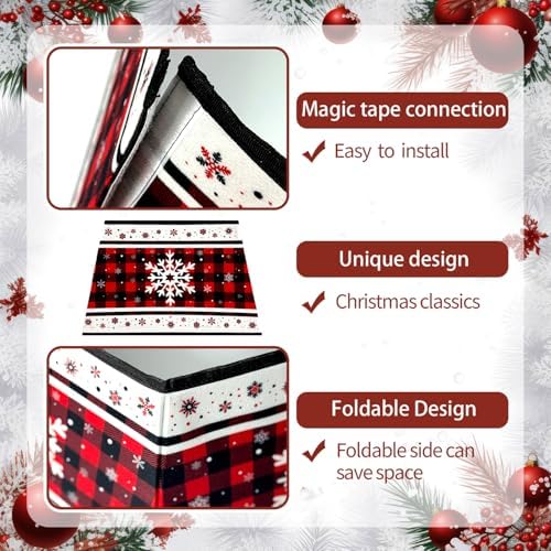 Christmas Tree Collar, Red Christmas Tree Collar, Buffalo Plaid Christmas Trees Skirt, Square Christmas Trees Ring, Foldable Hexagon Xmas Tree Skirt, Snowflake Decor for Holiday Party Home, 31 inch - Image 3
