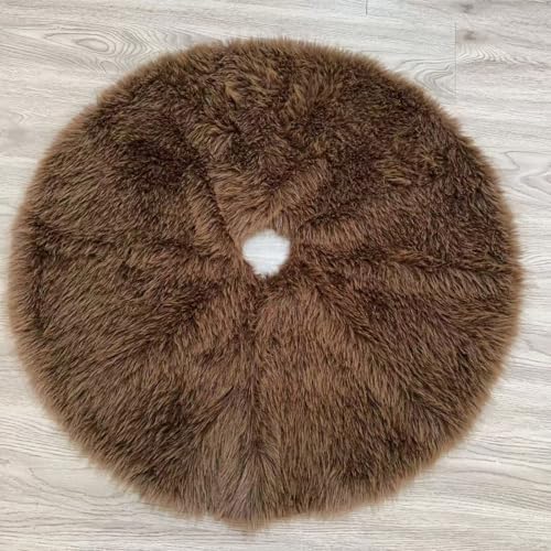 36 Inch Christmas Tree Skirt - Fluffy Faux Fur Dark Brown Tree Skirt, Toka Colored Plush Xmas Holiday Decor for Parties, Small Round Tree Skirt - Image 3