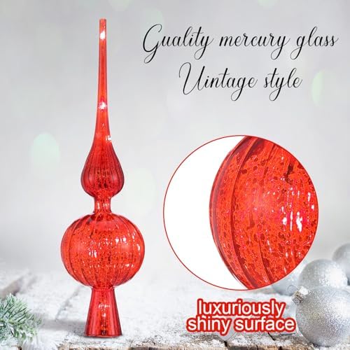 Gejoy 12" Mercury Glass Christmas Tree Topper,Classic,Red - Image 3