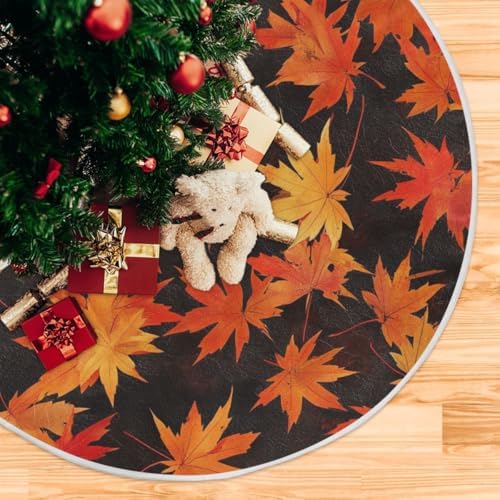 Yellow Maple Leaf 48 Inch Christmas Tree Skirt, Soft Xmas Tree Mat for Party Decoration Holiday Decor Christmas Decorations Indoor Outdoor - Image 5