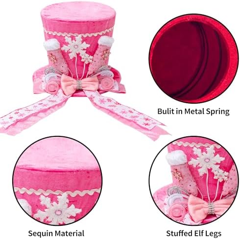 Christmas Tree Topper, Christmas Tree Topper Hat, Pink Boots Tree Topper Christmas Decorations with Bow Ribbon Christmas Tree Ornaments for Holiday Family Xmas D??cor - Image 3