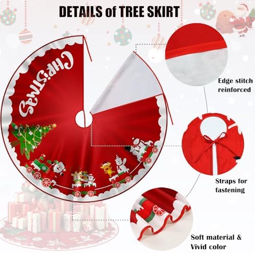 Christmas Tree Skirt Red White Cloth Xmas Tree Base Cover Skirts Decor - Image 2