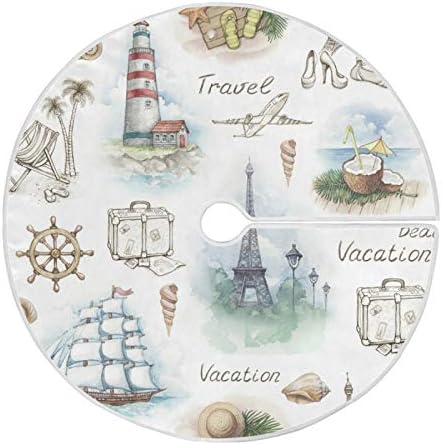 Blueangle 47.2Inch Travel Landscape Pattern Christmas Tree Skirt Large Round Tree Skirt Polyester Christmas Tree Skirt Christmas Decorations by Blueangle
