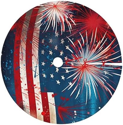 Fireworks US Flag Tree Skirts Xmas Ornaments, Tree Skirt for Christmas Party Holiday All Occasions 30" - Image 6
