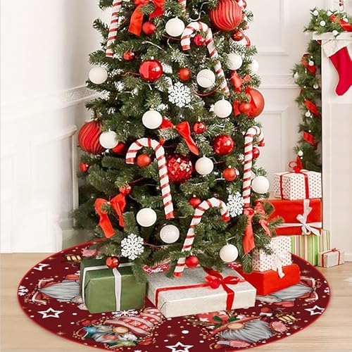 GAGEC Christmas Tree Skirt Burgundy Tree Skirt Glitter Gnomes Snowflake Xmas Winter Tree Skirt 36 Inch for Black Christmas Indoor Outdoor Decorations - Image 5