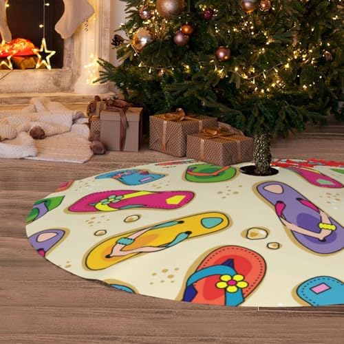 Flip Flops Beach Summer Times Christmas Tree Skirt Funny Tree Mat for Farmhouse Xmas Holiday Party Decorations Indoor Outdoor 36 Inch - Image 6