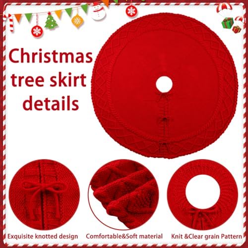 YUJUN 48 in Red Christmas Knitted Tree Skirt for Xmas Home Decoration - Image 3