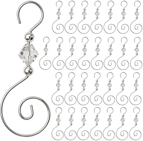 30 PCS Christmas Ornament Hooks, S-Shaped Silver Metal Wire Hangers with Crystal Beads ?€? for Tree Decor, Suncatcher, Party Crafts by Unknown