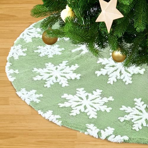 Green Christmas Tree Skirt 24 Inch Snowflakes Faux Fur Mini Tree Skirts Plush Tree Mat for Home Winter Party 4Ft Christmas Tree Decorations by LJIE-House