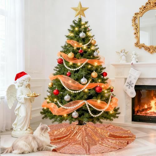 Christmas Tree Skirt Sequin Bronze Sequence Xmas Tree Skirts 48inch Round - Image 2