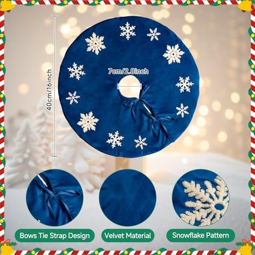 Lanpn Christmas Tree Skirt 16 inch, Velet Xmas Tree Skirt with Embroidery Snowflake Winter Christmas Tree Mat for Small mini Silm Pencil Tree Winter Holiday Indoor Xmas Decor (Blue, 40cm) - Image 3