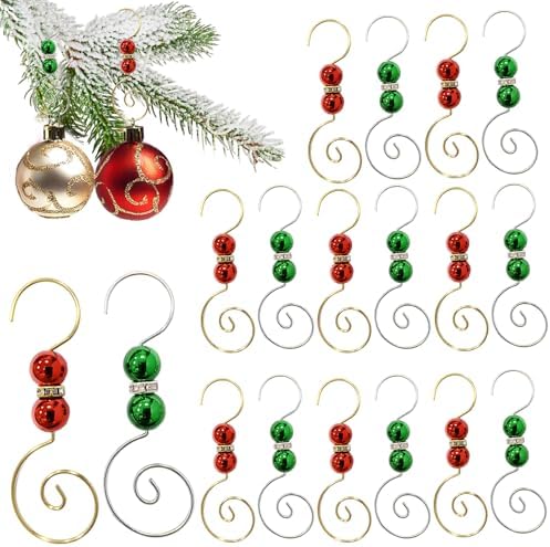 Furimuk 20 Pcs Acrylic Jewels Christmas Ornament Hooks - Red & Green, Silver & Gold Wire Hangers with Lobster Claws for Stockings & Balls by Furimuk