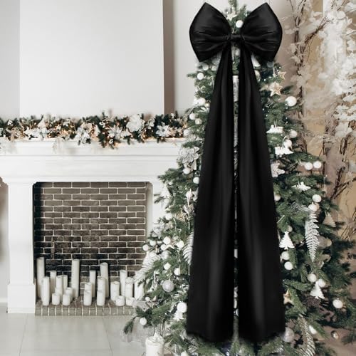 Daifunli 20 x 47 in Giant Satin Bow Christmas Tree Topper,Black - Image 6