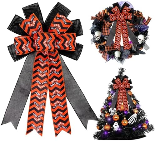 Large Halloween Tree Topper Bow, Orange Black Chevron Wreath Bow by HIENAJ