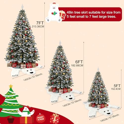 48Inch White Faux Fur Polar Bear Christmas Tree Skirt for Xmas Home Decor - Image 4