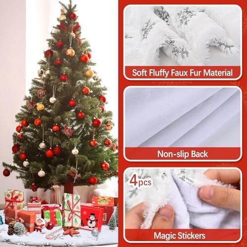 Christmas Tree Skirts 60 Inches, White Faux Fur Christmas Tree Skirt with Silver Sequin Snowflakes, Extra Large Plush Tree Skirts for Xmas Holiday Party Decorations. - Image 4