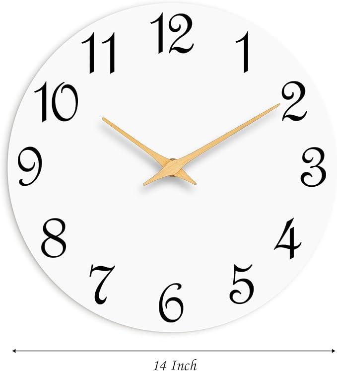 Wall Clock 14 Inch, Modern Wall Clocks Battery Operated, Silent Non Ticking Clock Decorative for Living Room, Office, Home, School (White)