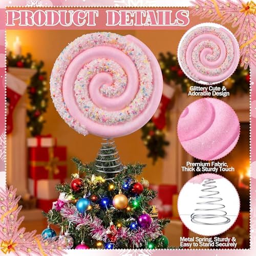 Gejoy Candy Tree Topper Pink Pastel Lollipop Tree Topper Candy Cane Treetop Decoration for Halloween Christmas Xmas New Year Birthday Party - Image 3