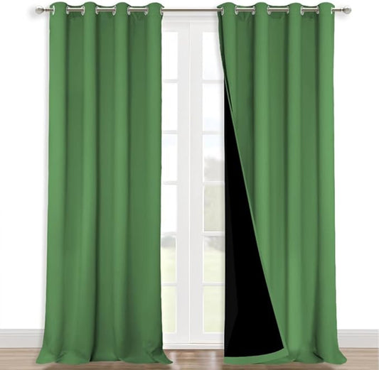 NICETOWN 100% Blackout Curtains for Windows, Pack of 2, 52" W x 108" L, Forest Green, Super Heavy-Duty Black Lined Total Darkness Drapes for Bedroom, Privacy Assured Window Treatment for Patio