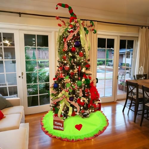 Soulchen 48 Inch Lime Green Christmas Tree Skirt Felt Tree Collar - Image 4
