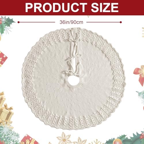 Christmas Tree Skirt 36 Inch Knitted Xmas Tree Skirt Cable Knit Tree Skirt Christmas Tree Decorations for Farmhouse Xmas Holiday Home Party (White, 36in) - Image 2