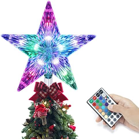 Christmas Tree Topper, KBG LED 20 Light Modes Color Changing 9" Christmas Tree Topper Star Lighted, Remote Controller Multicolor LED Christmas Star USB Powered for Xmas Holiday Party Gift Décor by KBG