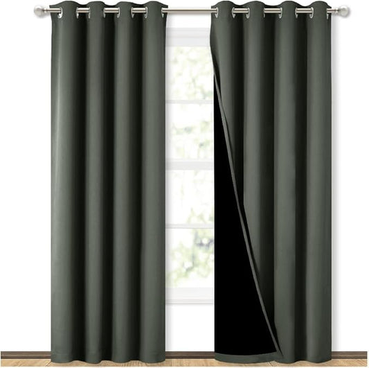 NICETOWN 100% Blackout Curtains 84 inches Long, Pair of Energy Smart & Noise Blocking Out Drapes for Baby Room Window, Thermal Insulated Guest Room Lined Window Dressing(Dark Mallard, 52 inches Wide)