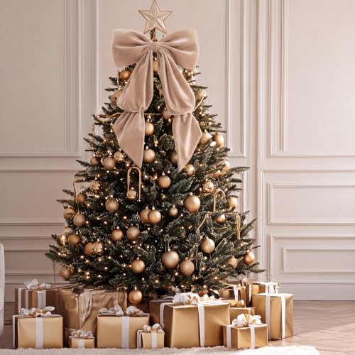 Knitgrip Extra Large Velvet Christmas Tree Topper Bow, Champagne, 47 Inch - Image 4
