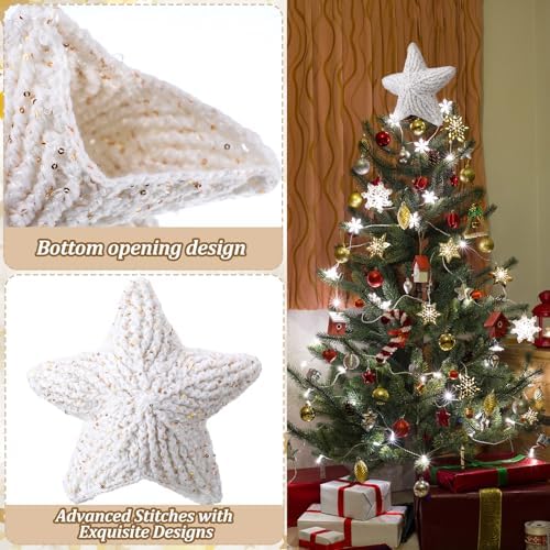 Syhood 10 Inch Crochet Star Christmas Tree Topper Boho Christmas Ornament Glitter Star Farmhouse Holiday Xmas Decor for Xmas Trees Ornament Party Decoration - Image 3