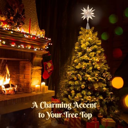 Luxspire Christmas Tree Topper, 3D Starburst Lighted Tree Topper, Plug in Christmas Star with Timer, Light Up Xmas Vintage/Modern Decorations for Holiday, Silver - Image 2