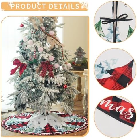 CROWNED BEAUTY Christmas Tree Skirt Collar 48 Inch Pine Trees Red Plaid Soft Farmhouse Holiday Decoration (Red Plaid) TS41 - Image 5