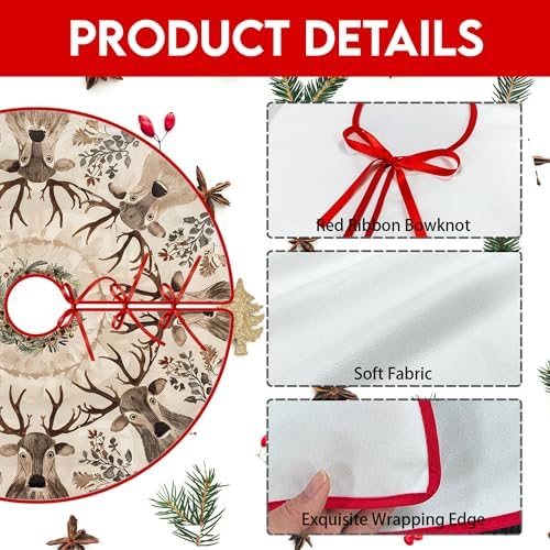 Christmas Reindeer Christmas Tree Skirt 36 Inch by Leo Walker Large Xmas Soft Cover Mat Decor Snowflake Collar Farmhouse Tree Skirt for Holiday Ornaments Party Home Indoor Decorations - Image 4