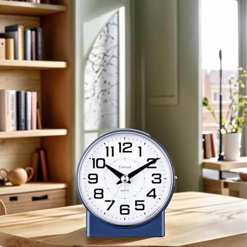 Tinload 4.3" No Ticking Analog Alarm Clock,Silent Readable for Seniors,Easy to Set,Gradual Rise Alarm,Big Numbers,On/Off Switch on Side,Gentle Wake,Snooze,Lighted on Demand,Battery Operated,Blue - Image 6