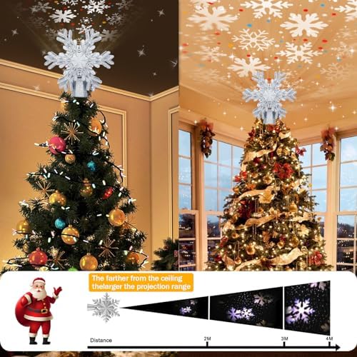 AOMIL Christmas Tree Topper, 3D Rotating Silver Snowflake Pattern Projector for Xmas Tree Topper, Hollow Design Christmas Decorations, Christmas Decor - Image 3