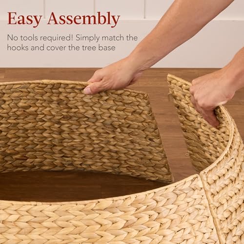 Best Choice Products 24in Christmas Tree Collar, Woven Hyacinth 3-Piece Holiday Rattan Tree Skirt Accessory for Home w/Cord Cut-Out - Natural - Image 4