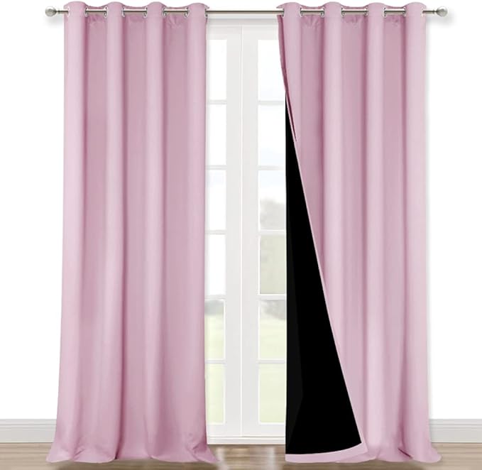 NICETOWN 100% Blackout Window Curtain Panels, Heat and Cold Blocking Drapes with Black Liner for Nursery, 120" Thermal Insulated Draperies (Lavender Pink, 2 Pieces, 52" Wide Each Panel)