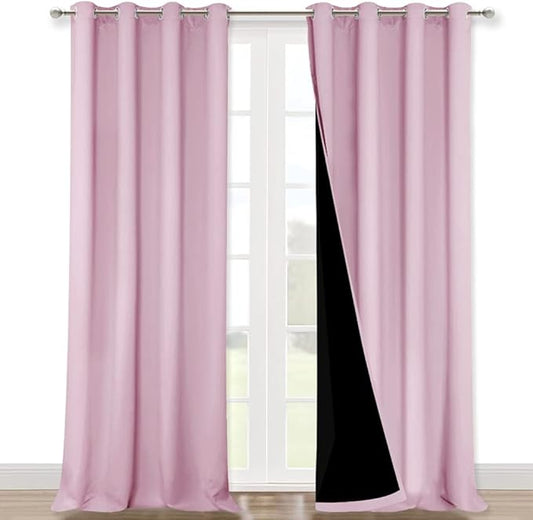 NICETOWN 100% Blackout Window Curtain Panels, Heat and Cold Blocking Drapes with Black Liner for Nursery, 120" Thermal Insulated Draperies (Lavender Pink, 2 Pieces, 52" Wide Each Panel)