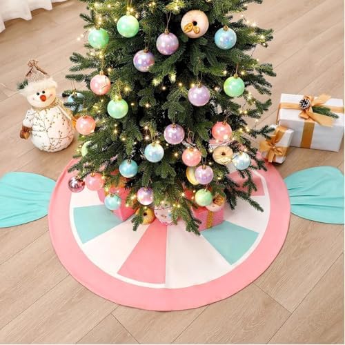 Candy Christmas Tree Skirt Candy Cane Tree Skirt Mat 62 in, Pastel by Yeyeplum