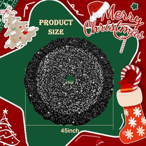 Black Tree Skirt Halloween Christmas Tree Skirt Ruffle 45 Inch - Image 3