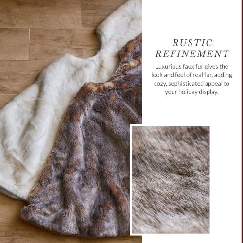 Balsam Hill Lodge Faux Fur Christmas Tree Skirt - Premium Rustic and Luxurious Fur Accents in Brown and Ivory for Tree Decor, Brown, 72" - Image 4