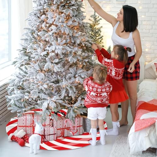 Christmas Tree Skirt 48 Inch Red and White Swirl Xmas Tree Skirts Candy Cane Sweet Lollipop Tree Mat Ornaments for Home Holiday Party - Image 2