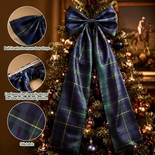 Soulchen 16 x 46 Inch Green Plaid Christmas Tree Topper Extra Large Christmas Bow Giant Coquette Bow Gift Decor for Xmas Tree Wreath Wall Birthday Wedding Holiday Party Decorations - Image 3