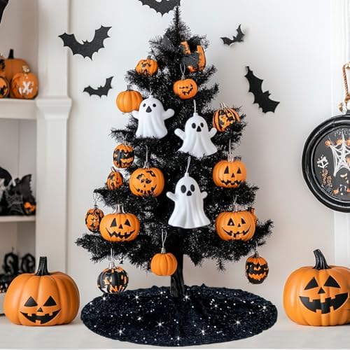 FOTSHARER Christmas Tree Skirt Black 21 Inch Mermaid Sequin Tree Skirt Velvet Halloween Tree Skirts Glitter Tree Cover Skirt for Tabletop Trees Xmas Tree Skirt Mat for Christmas Winter Holiday Decor - Image 4