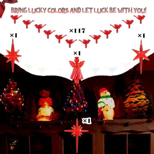 117Pcs Ceramic Christmas Tree Red Cardinal Bird Replacement Lights Bulbs and 1 Angel/3Stars Topper Ornament for Ceramic Tree D??cor - Medium Plastic Pegs. - Image 4