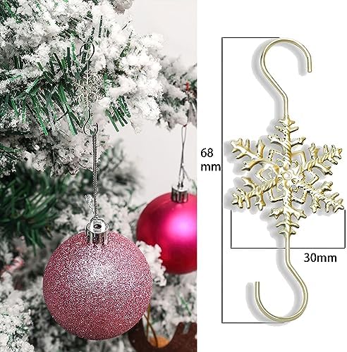 AUOCATTAIL 20 Pcs Snowflake Christmas Ornament Hooks Gold Silver Christmas Snowflakes S Hook Wire Coat Hanger Decorate for Xmas Winter Party Supplies 2.67 inch - Image 2