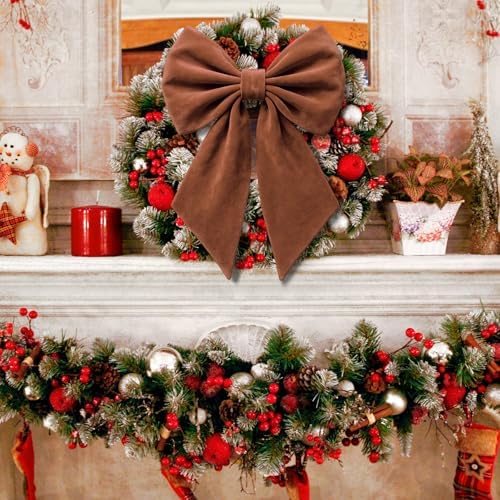 Janinka Brown Christmas Tree Topper Bow 22" Big,Velvet - Image 5